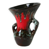 Vase en céramique, marron & rouge, 1970