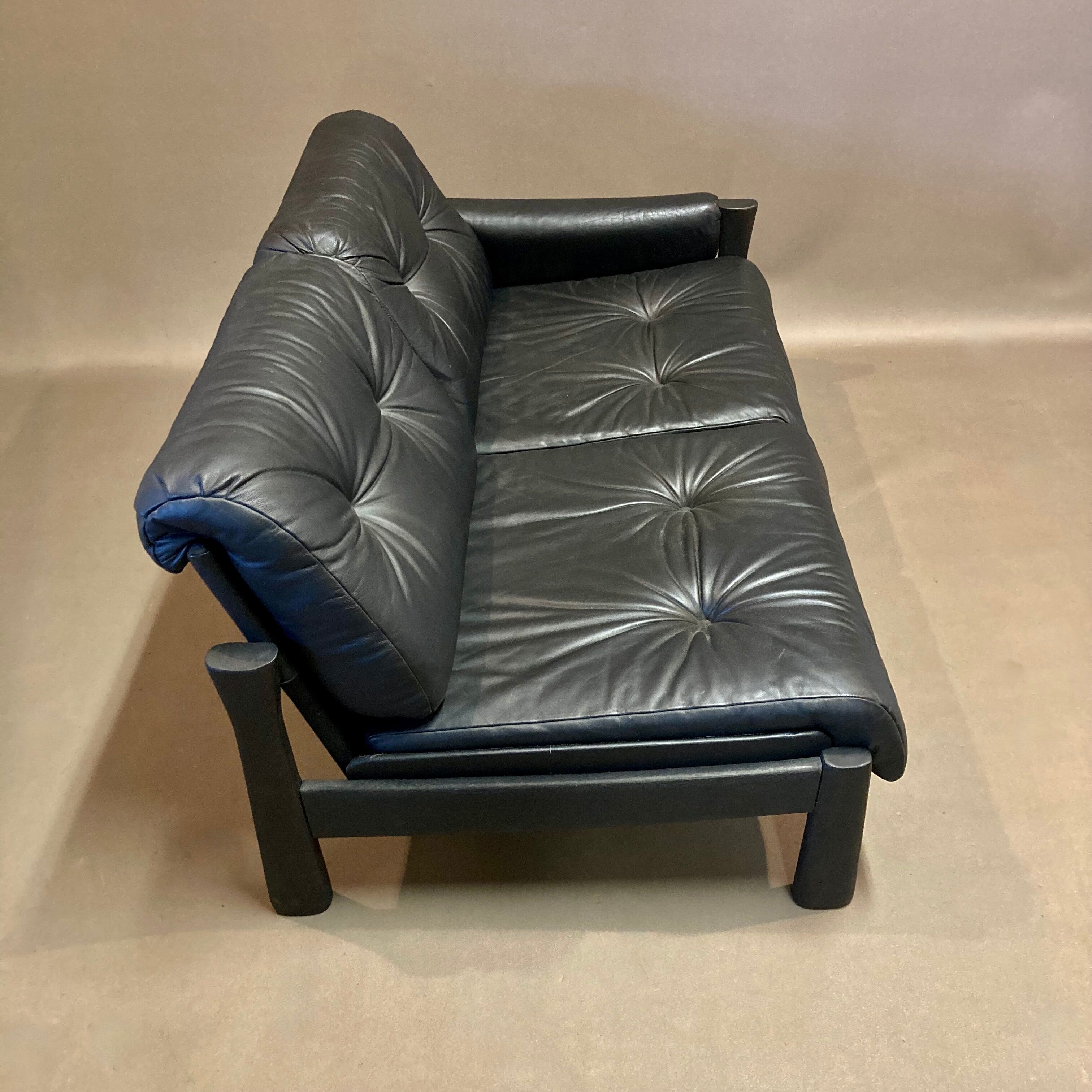 Sofa 5 places modular black leather design 1960