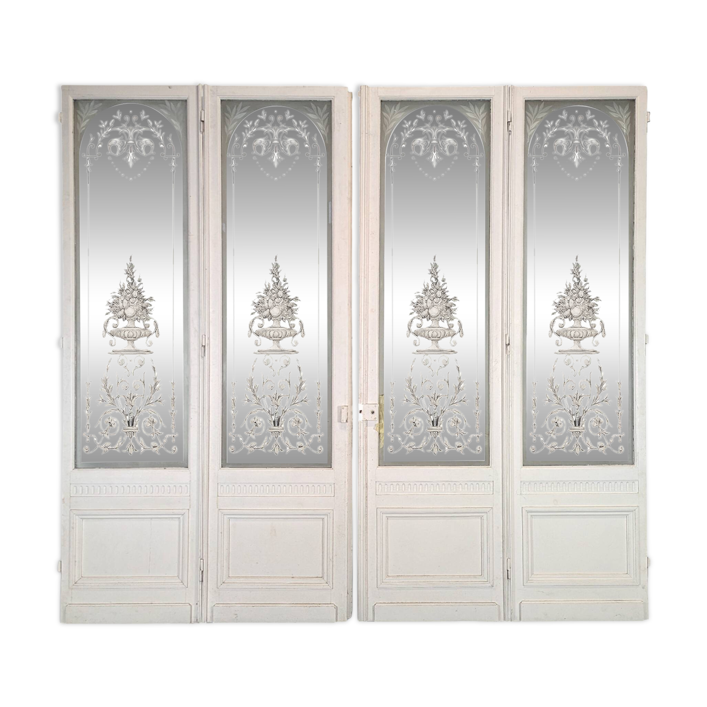 Series of 4 engraved glass doors from the early 20th century.