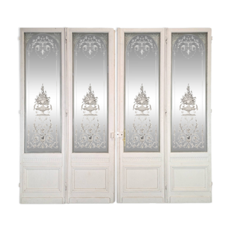 Series of 4 engraved glass doors from the early 20th century.
