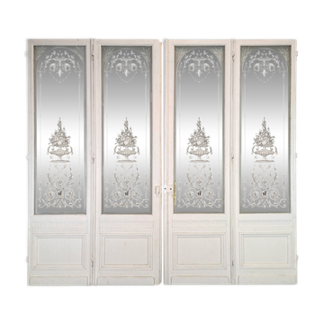 Series of 4 engraved glass doors from the early 20th century.