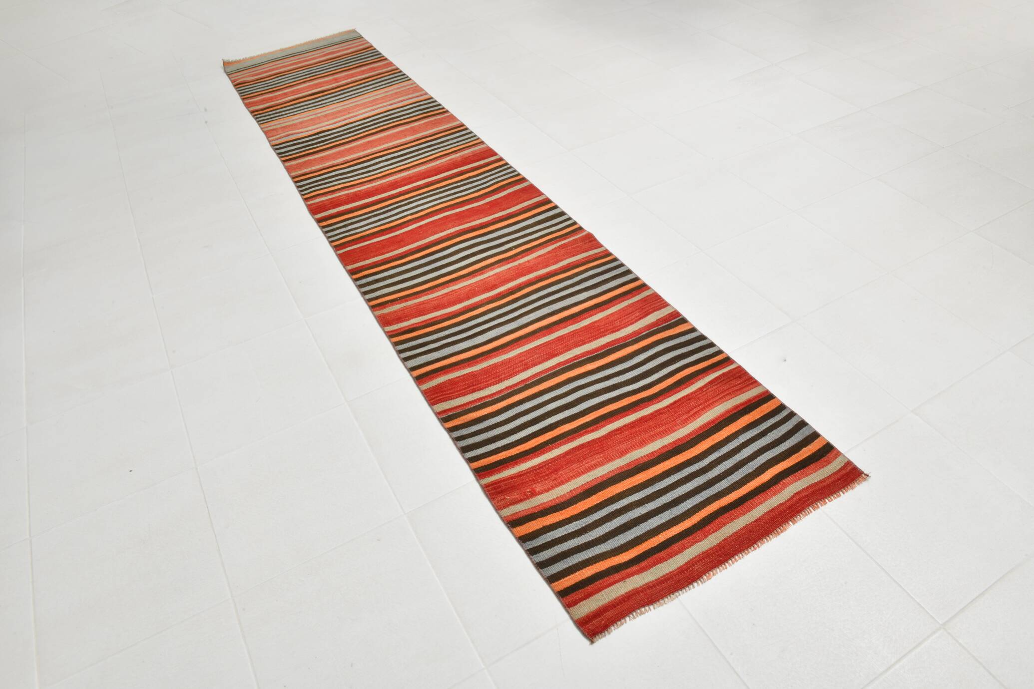 3x12 Kilim Long Striped Vintage Kilim Runner Rug For Hallway, 77x360 Cm