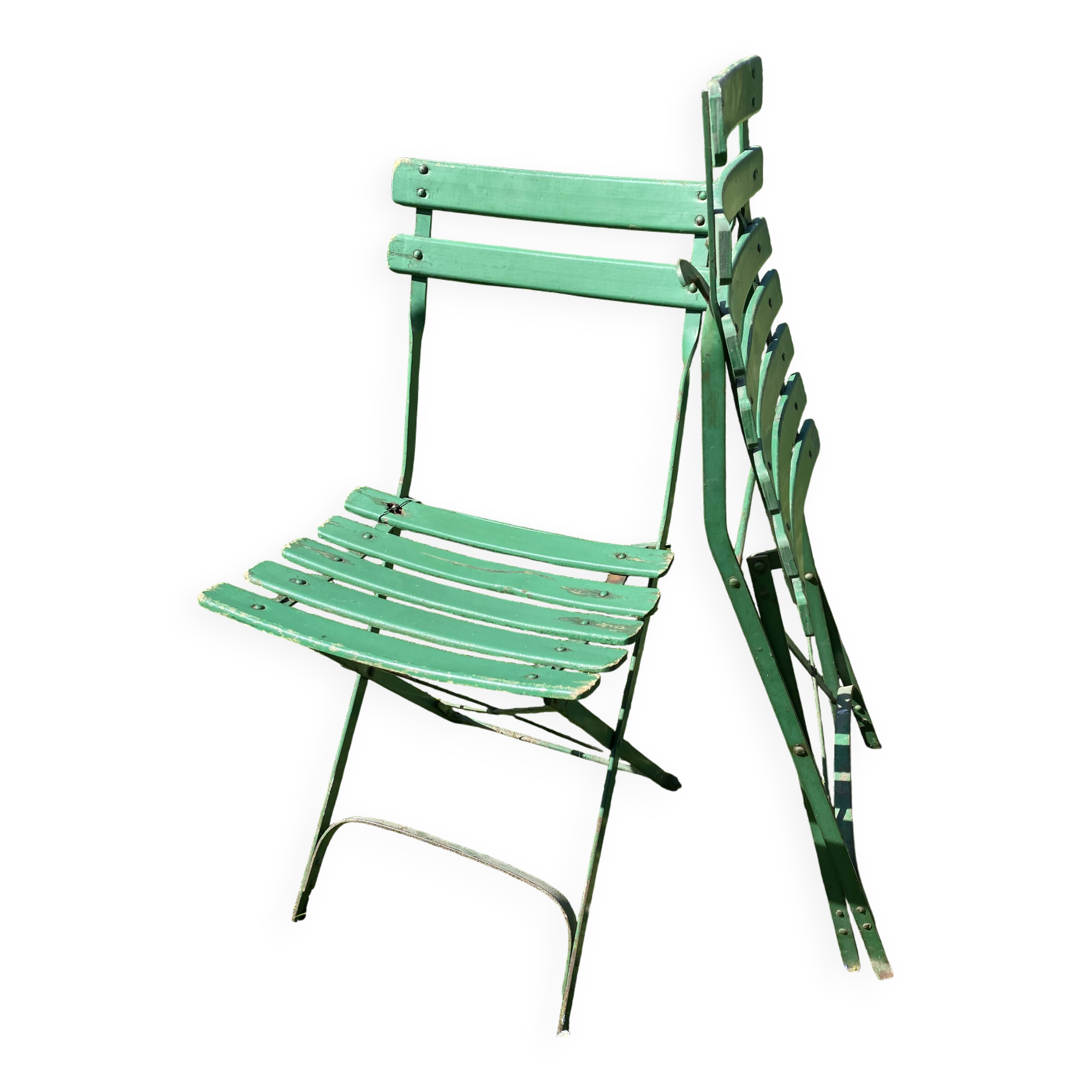 Set of 4 folding garden chairs - vintage green