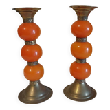 Copper and orange resin candlestick