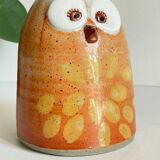 Vintage enameled stoneware owl money box