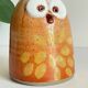 Vintage enameled stoneware owl money box
