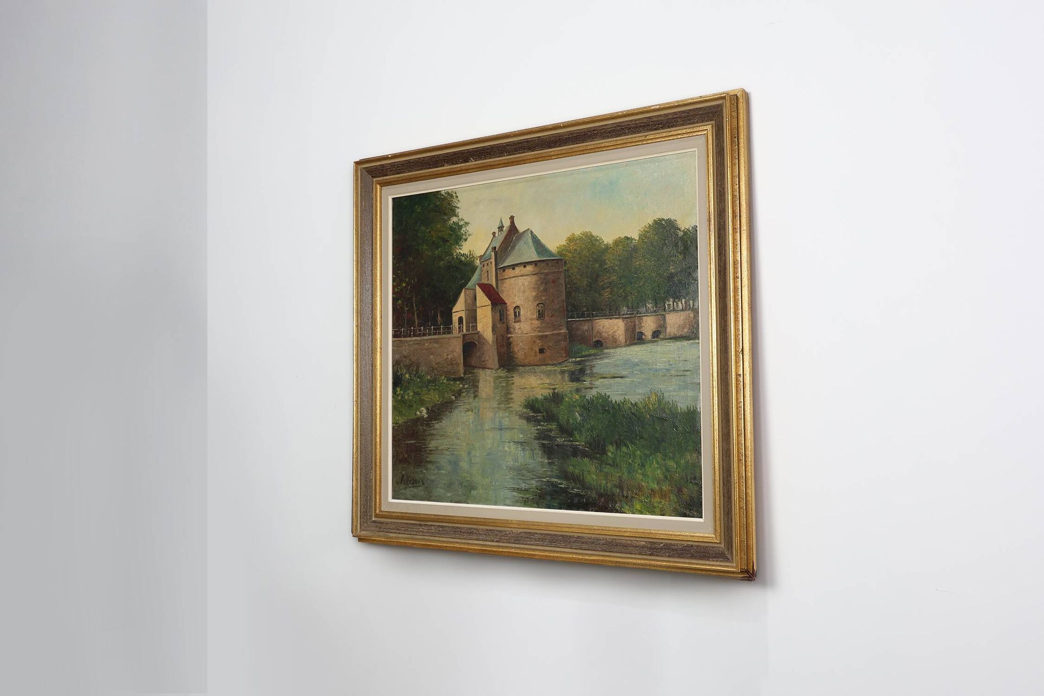 Signed 20th Century Rustic Landscape Painting the Smedepoort Bruges, Belgiu
