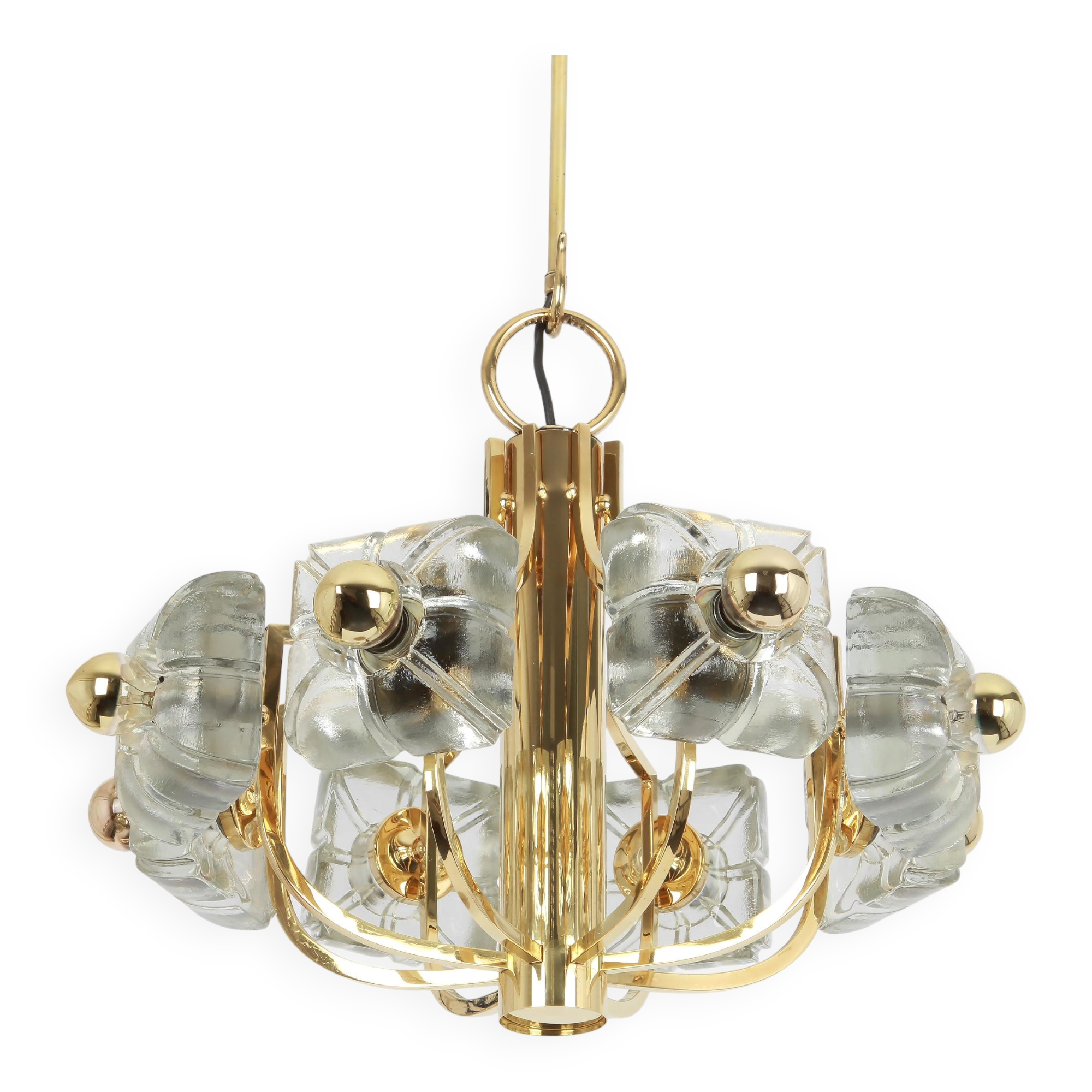 Large brass and crystal glass pendant by Sische, Germany, 1970s.