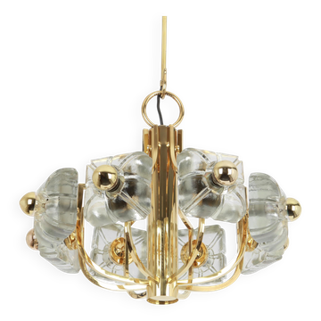 Suspension en laiton et verre cristal par Sische, Allemagne, années 1970