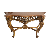 Claude Dalle grande console bois dore plateau marbre signée  Romeo