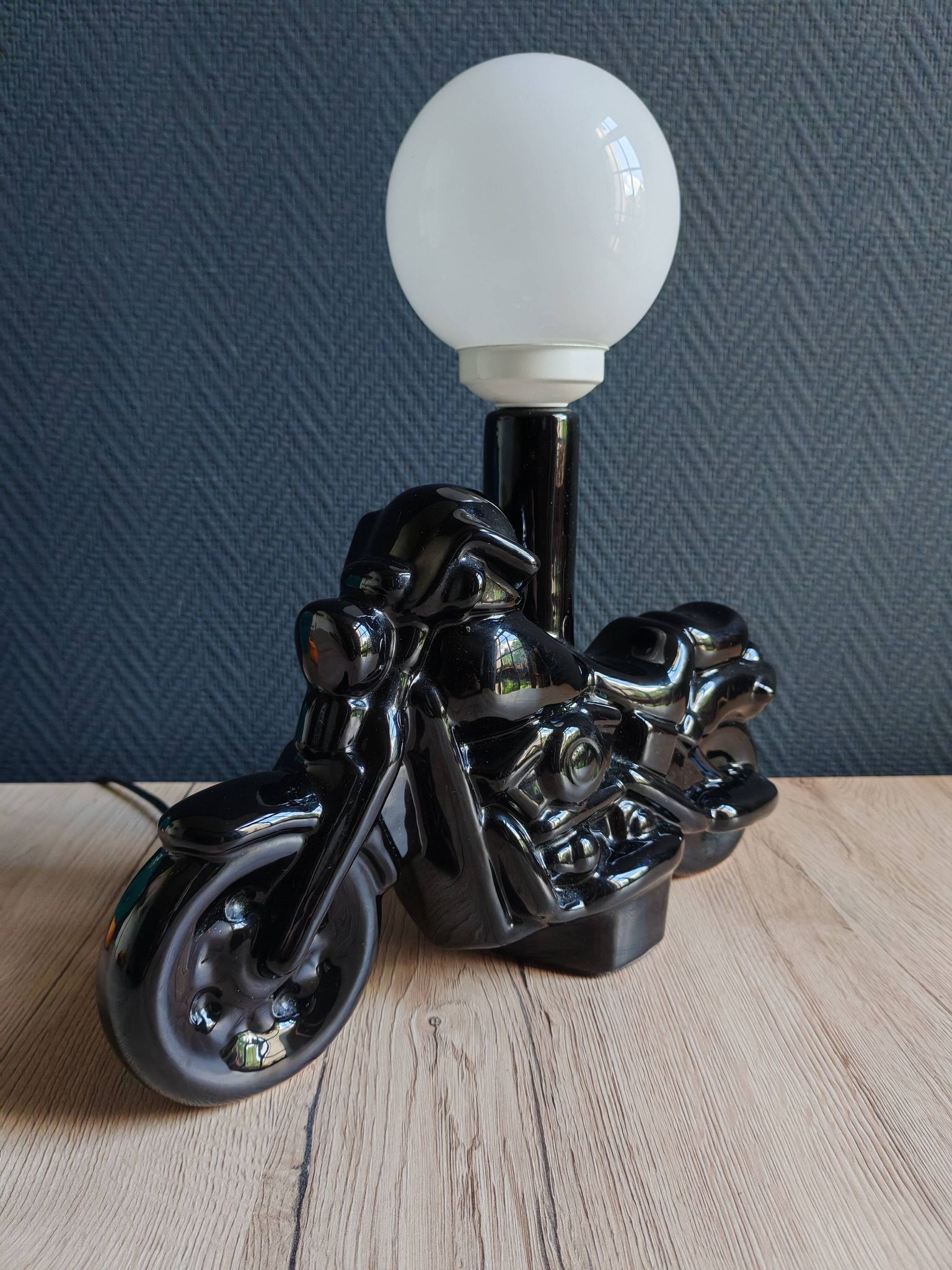 Vintage black ceramic motorcycle table lamp | Harley Davidson style