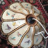 Suspension flower fabric and wood.