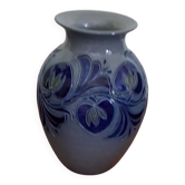 Cobalt blue Alsace stoneware soliflore vase signed Schmitter vi