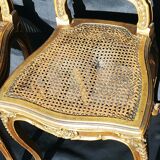 Pair of old canne chairs in gilded wood