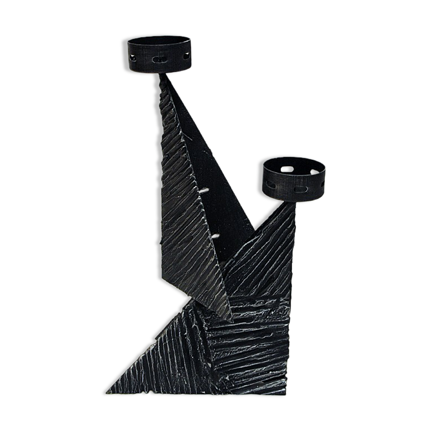 Scandinavian Brutalist Metal Candleholder for Two Candles 1970s