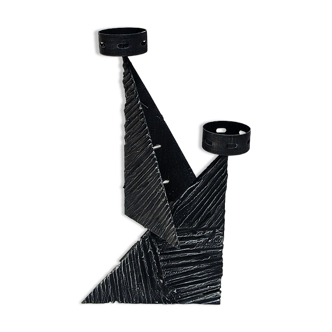 Bougeoir en métal brutaliste scandinave pour deux bougies des années 1970