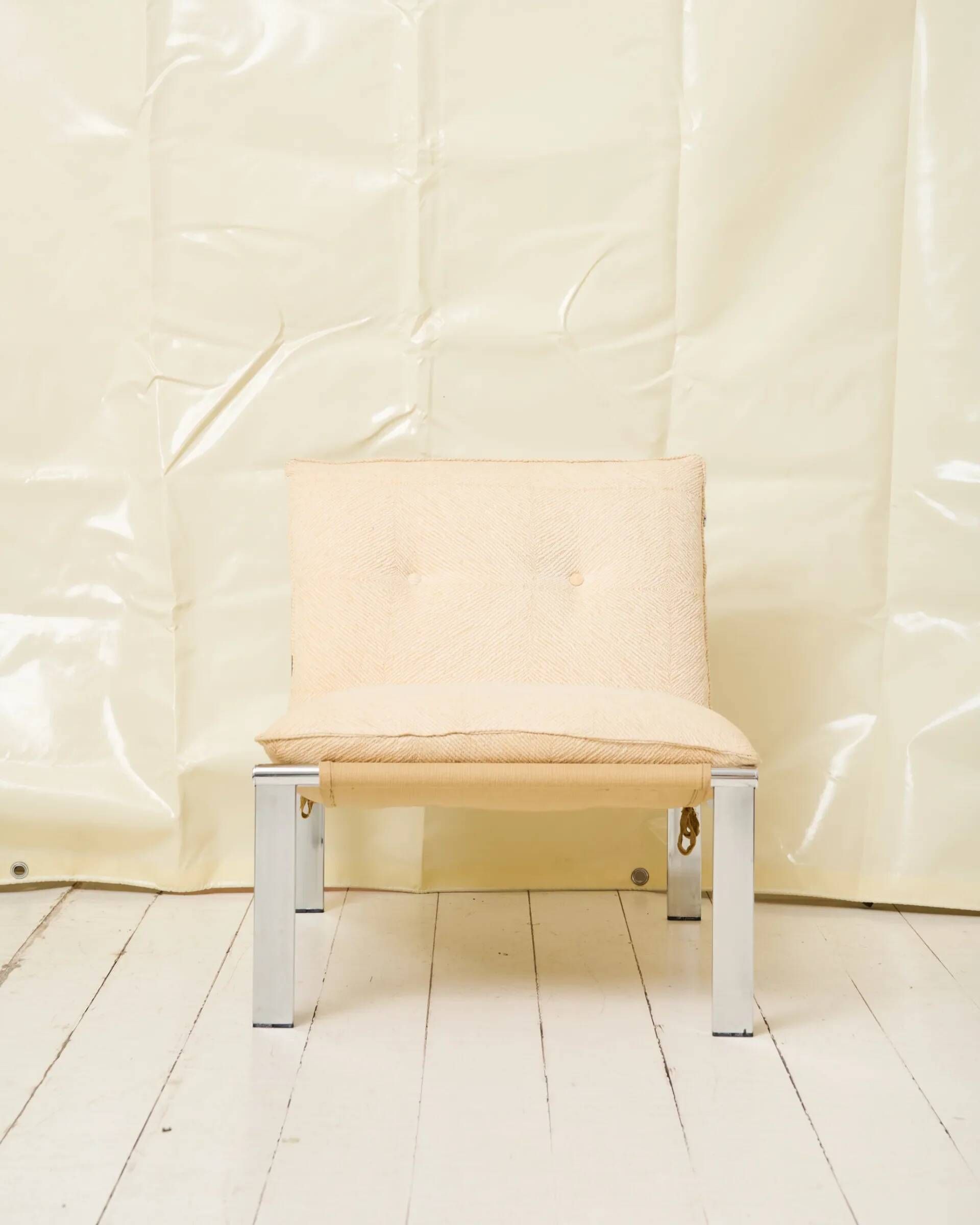 Beige armchair with chrome frame (1 of 2), Italy, 1980s