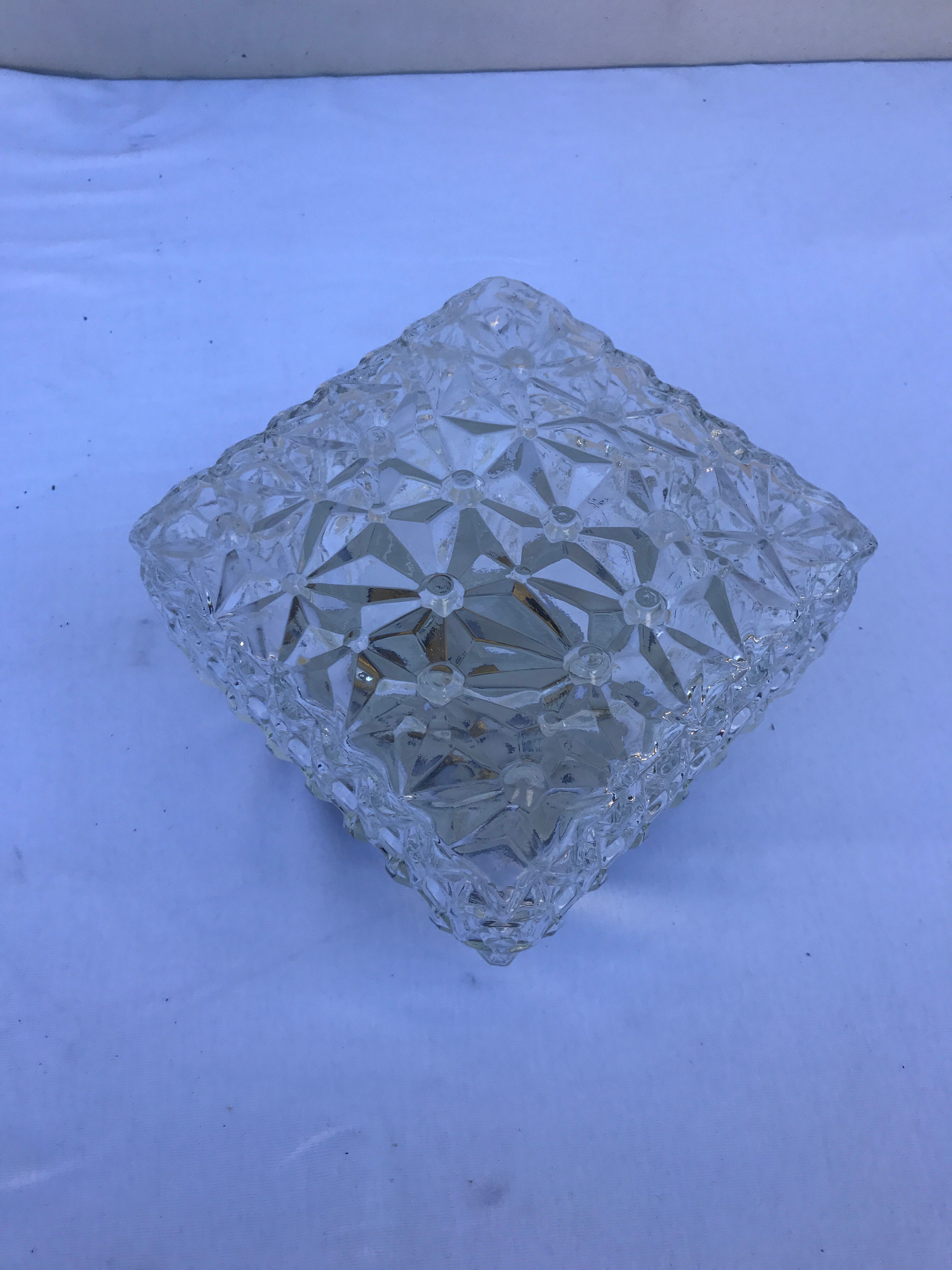 Plafonnier métal noir verre moulé transparent années 50
