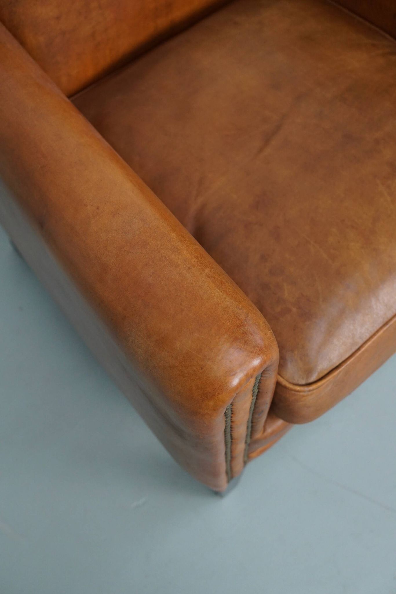 Vintage Dutch leather club chair in cognac color