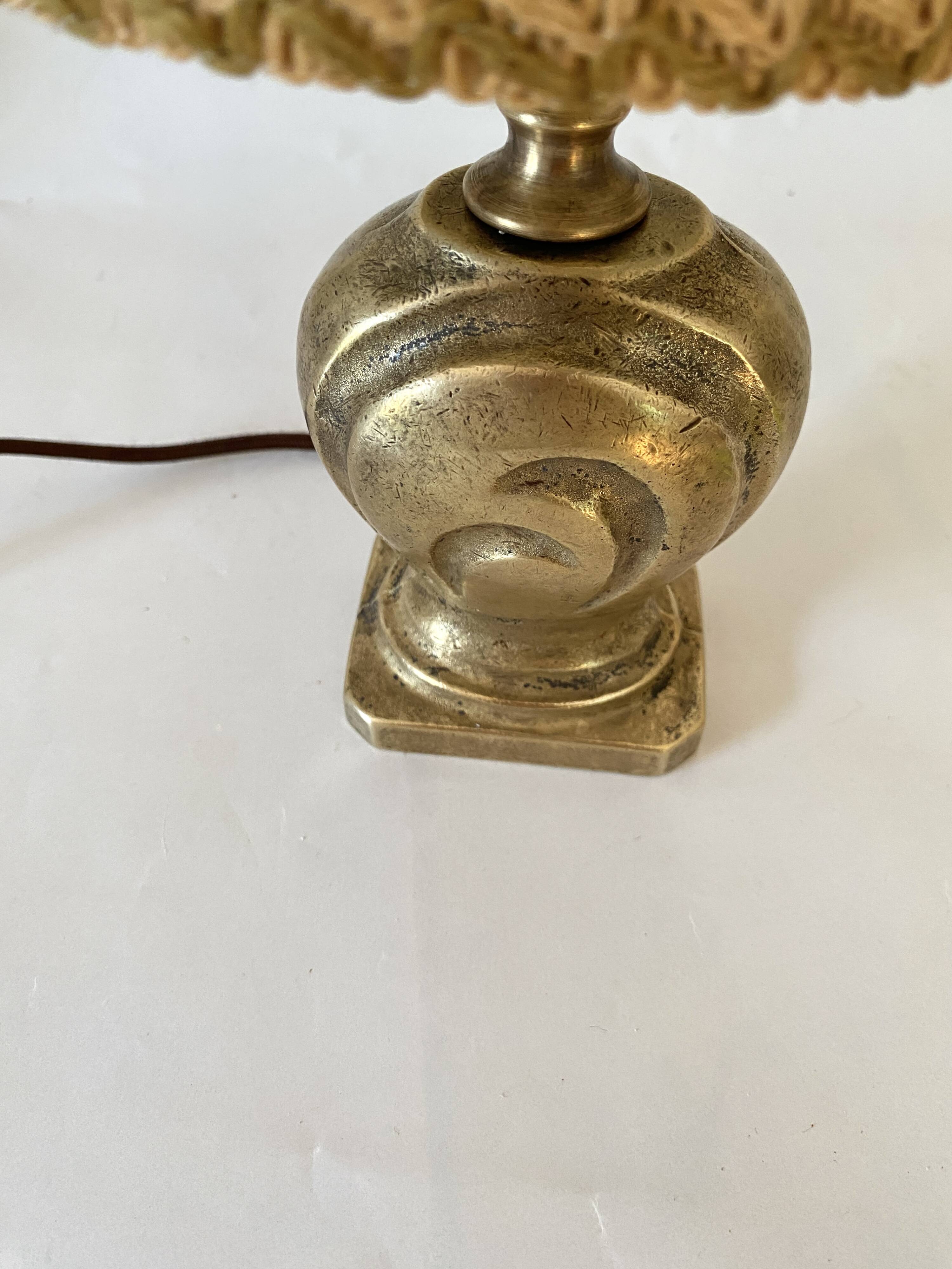 Bronze lamp, new 2M fabric cable, jute lampshade