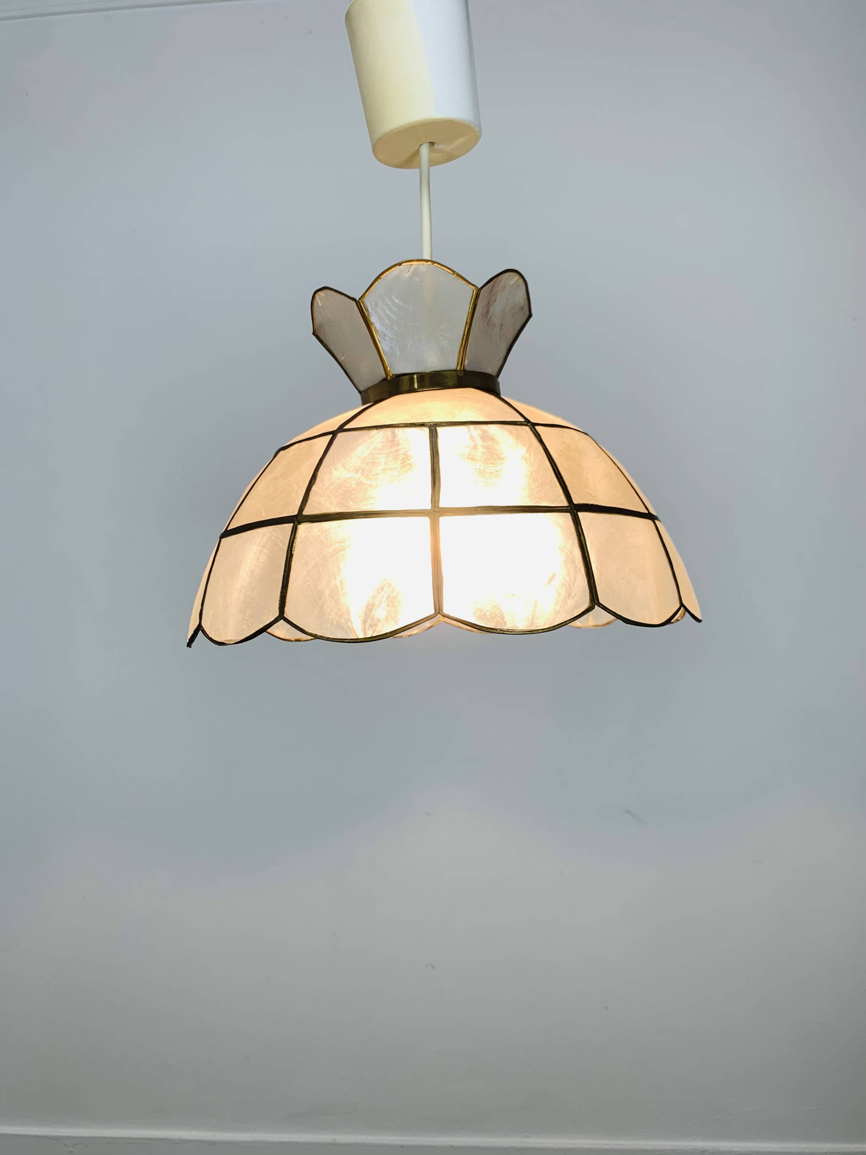 Vintage 60s mother-of-pearl and brass pendant light