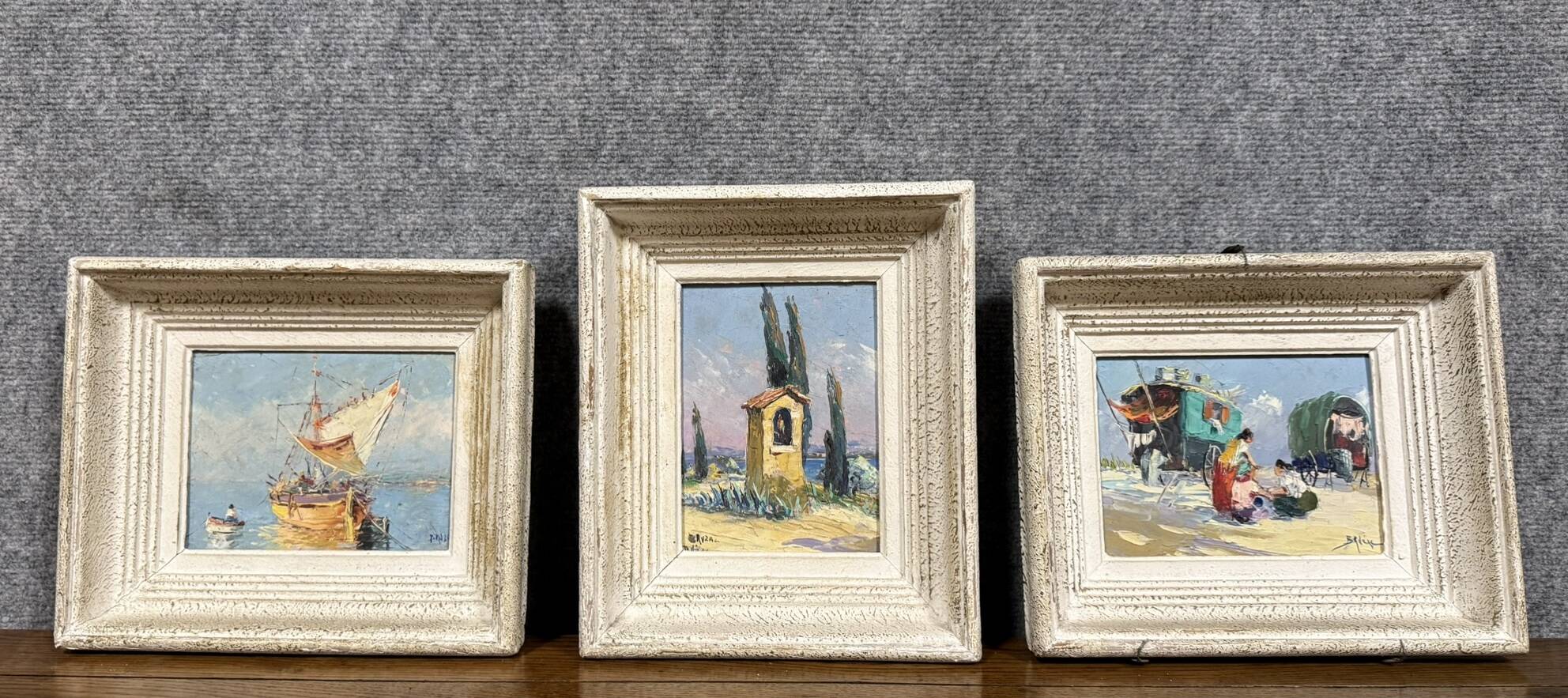 Victor Bruzac: série de 3 tableaux huiles sur panneaux époque circa 1920