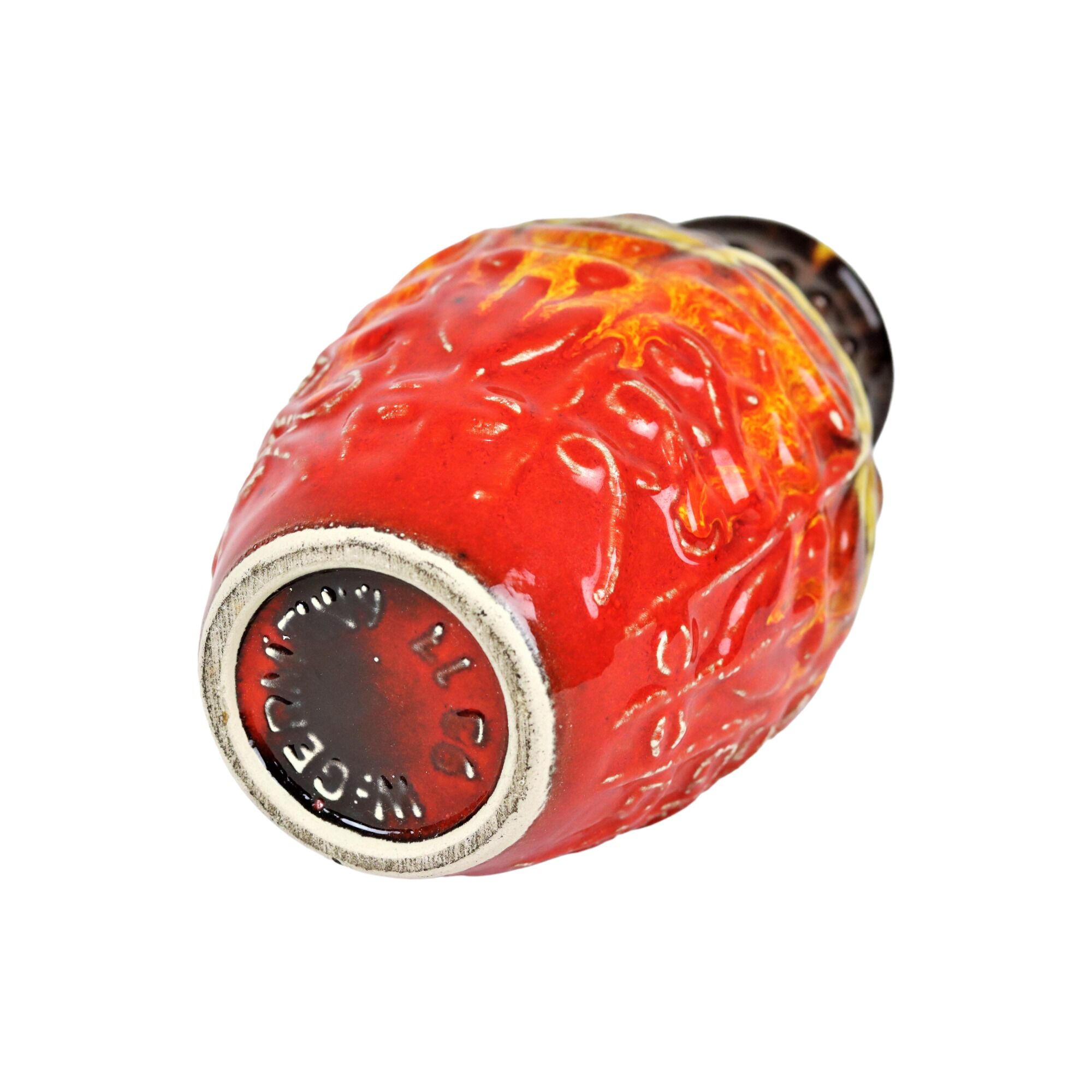 Flamed Fat Lava Vase West Germany Bay Red Orange 98-17