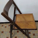 Set of 4 vintage 1970s folding chairs in wood and caning