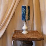 Blue alabaster floor lamp and handmade cyanotype lampshade