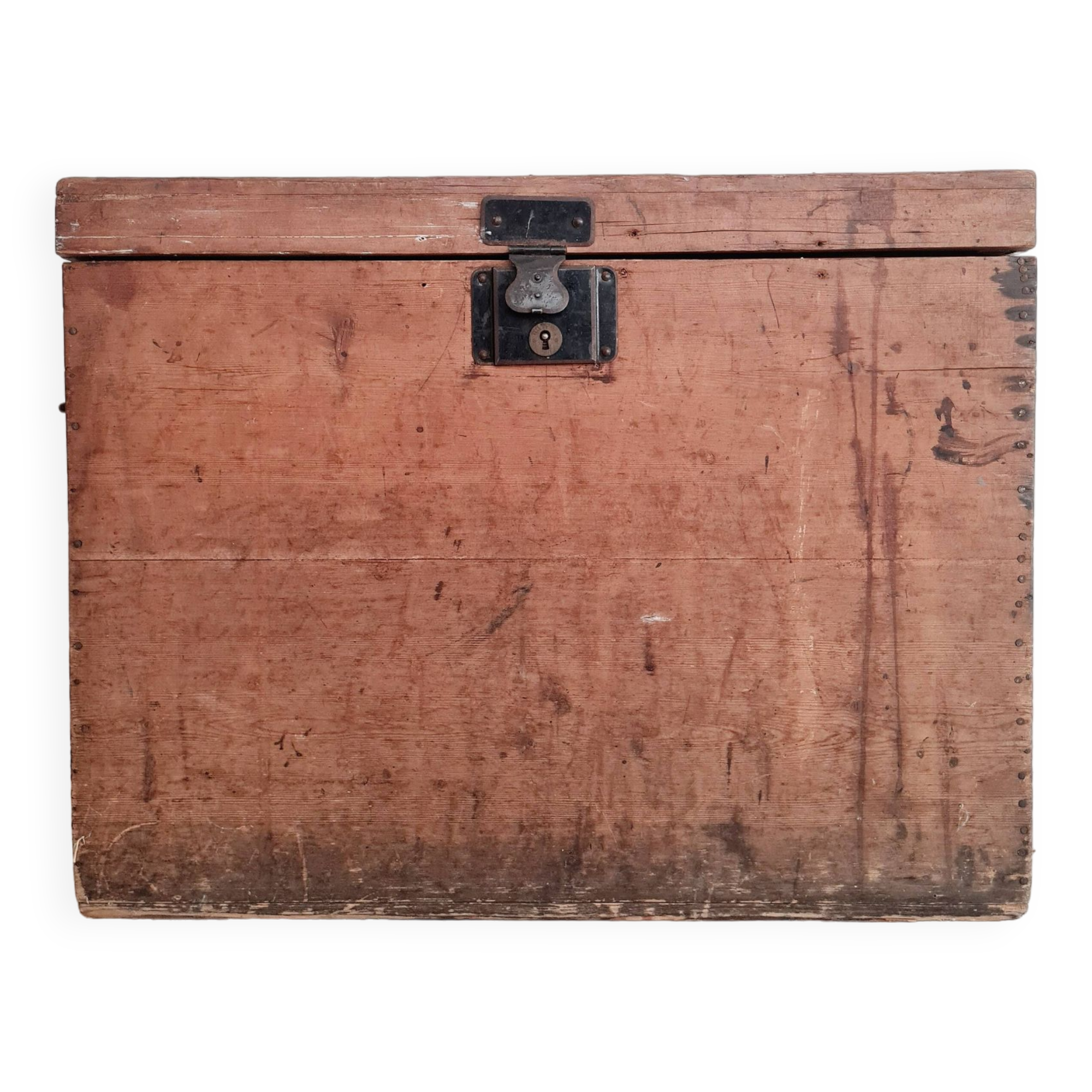 Old wooden chest with metal handles
