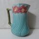 Antique Art Deco turquoise flowered slipware jug vase