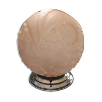 Ceiling lamp wall lamp old globe rare pink glass paste floral decoration Ø 20 cm Art Deco 1930 TBE 1