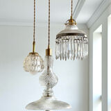 Suspension cascade triple Holophanes and vintage pendants