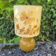 Handmade lamp in mustard glazed ceramic, vegetal lampshade