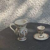 Coquetier et pichet en ceramique emaillée artisanal, peint a la main brehat