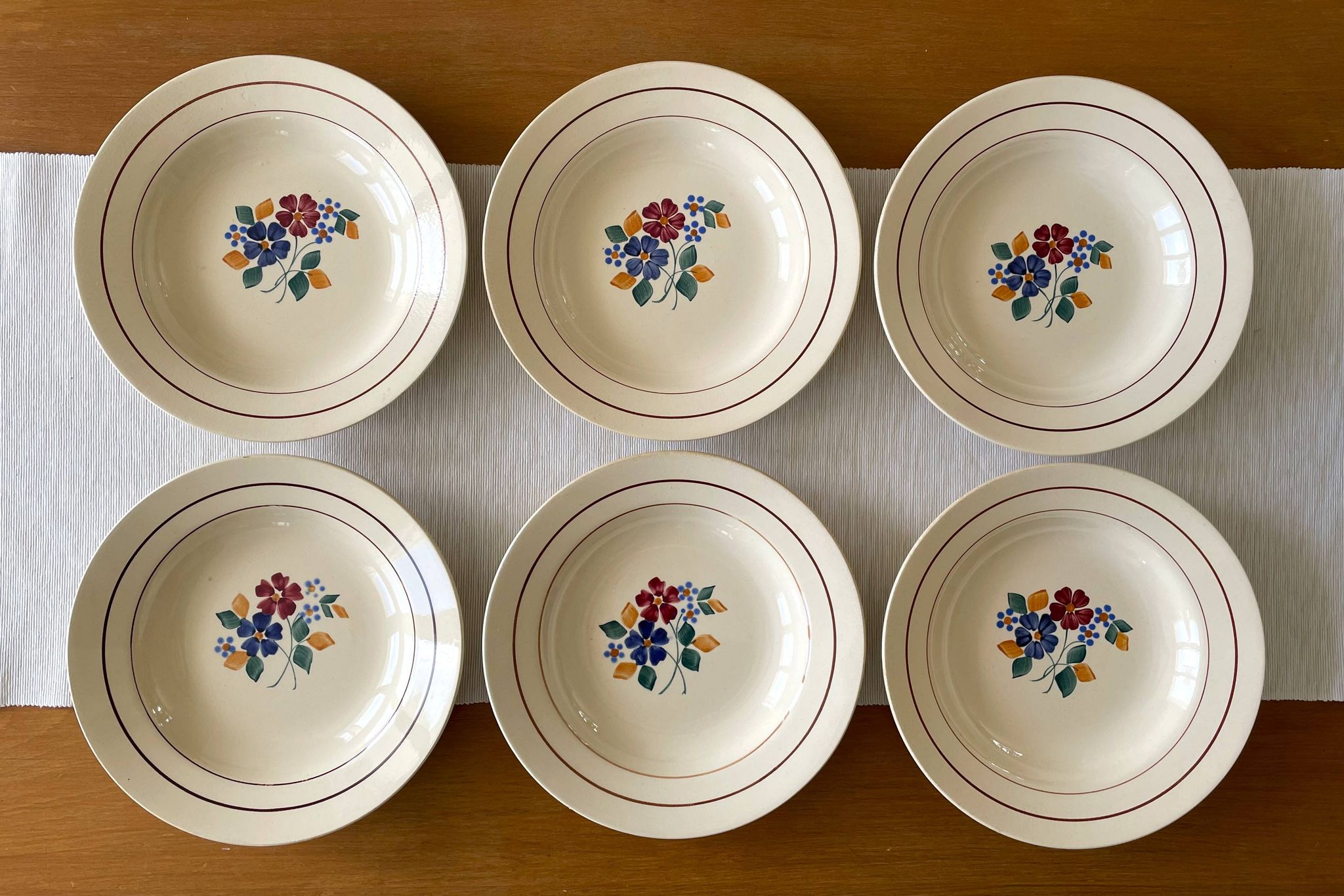 6 antique deep plates in earthenware from Saint-Amand (Nord)