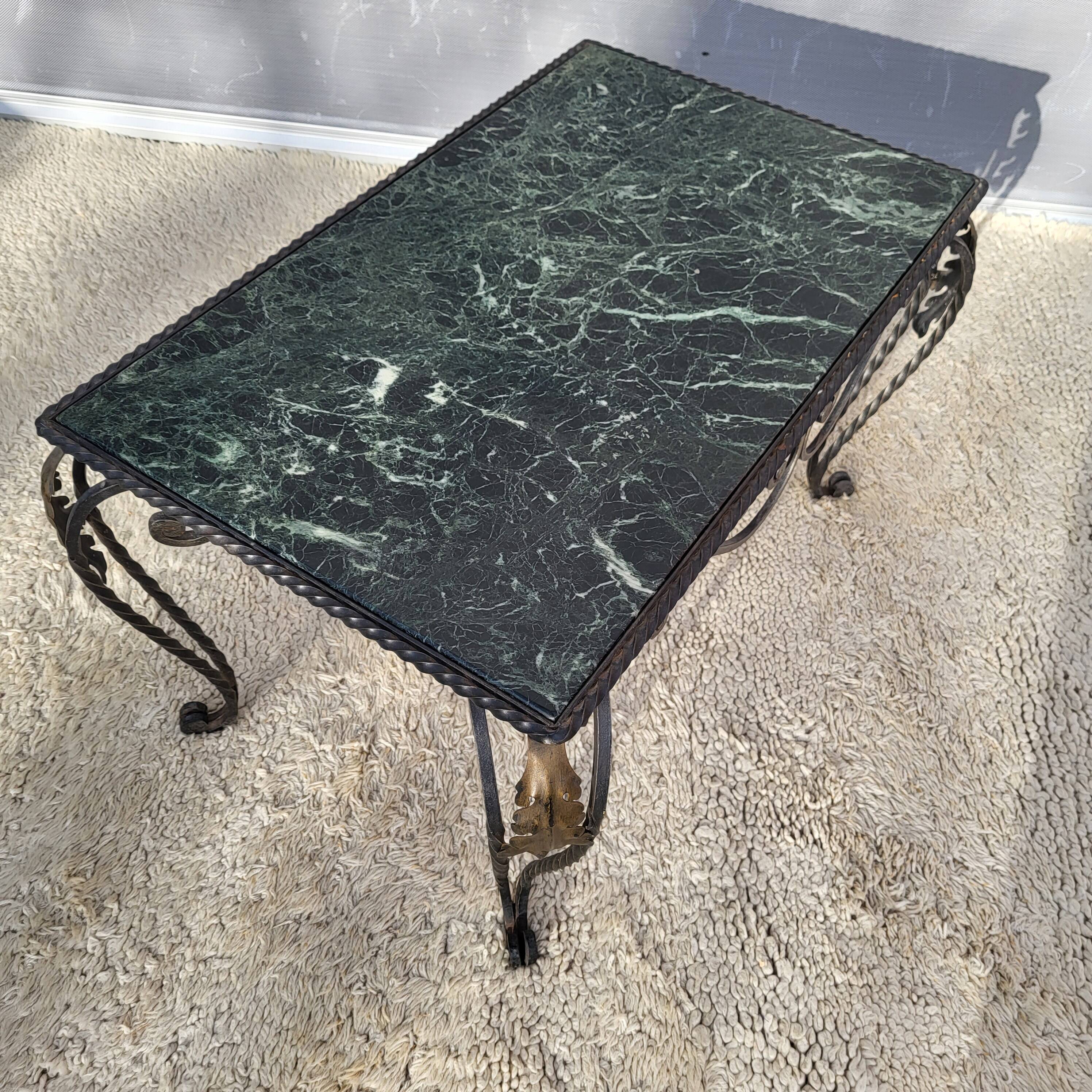 Arletty coffee table in wrought iron and sea green marble.