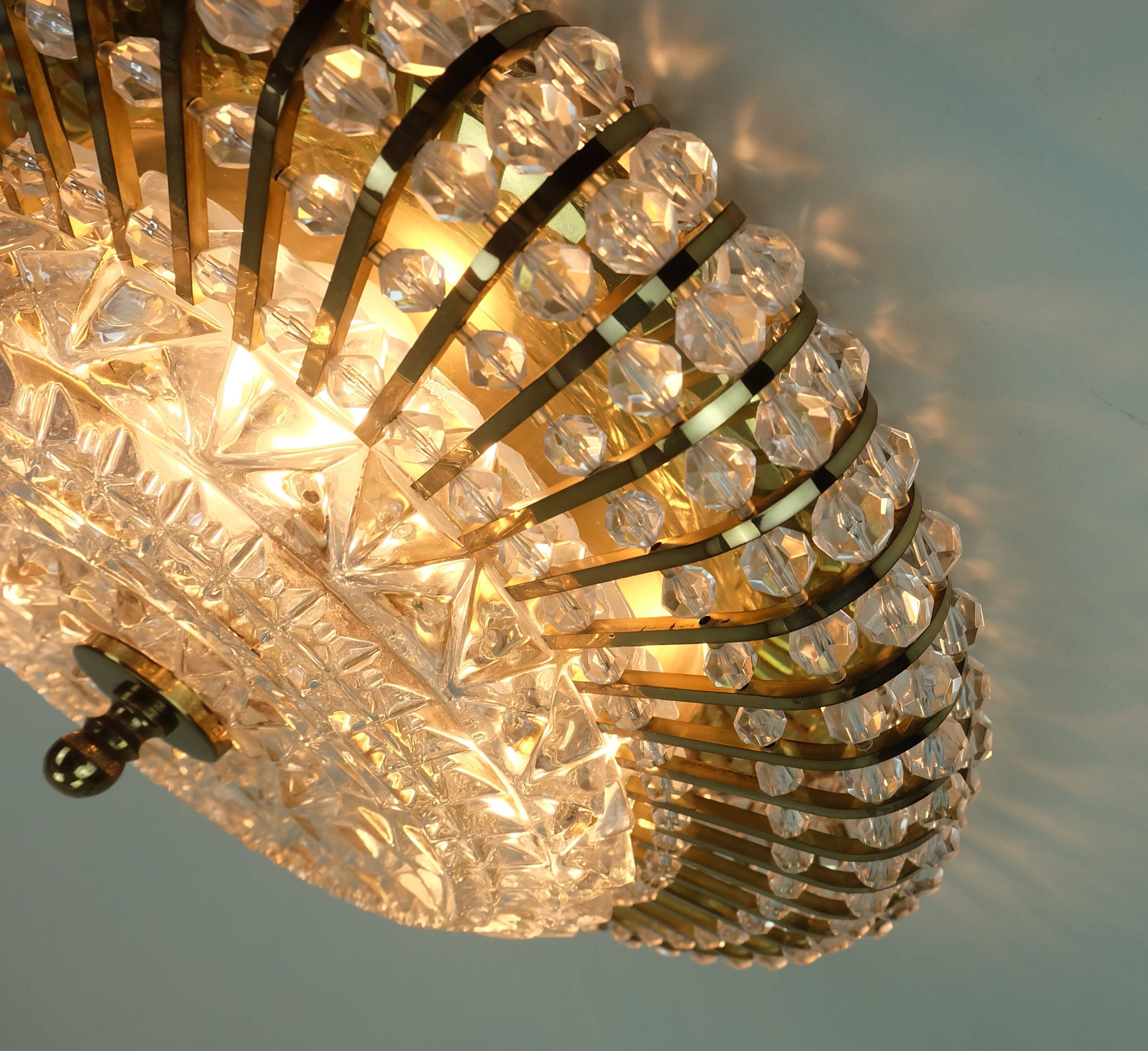 glamorous 1960s mid century CEILING LAMP ceiling fixture brass and glass