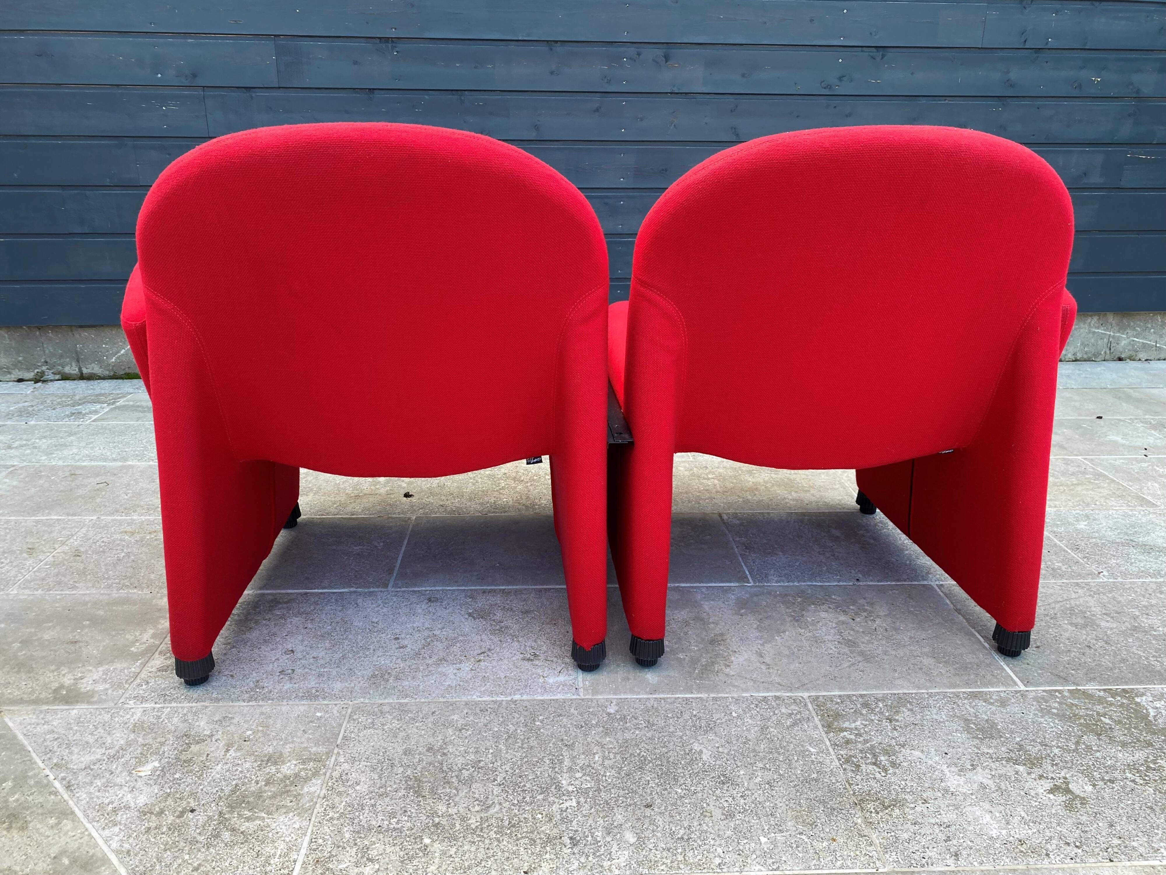 Sitland red fabric and foam armchairs, 1970s