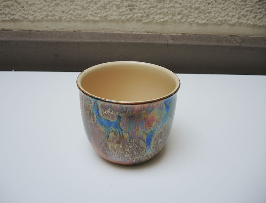 Old iridescent ceramic pot cover W. Germany