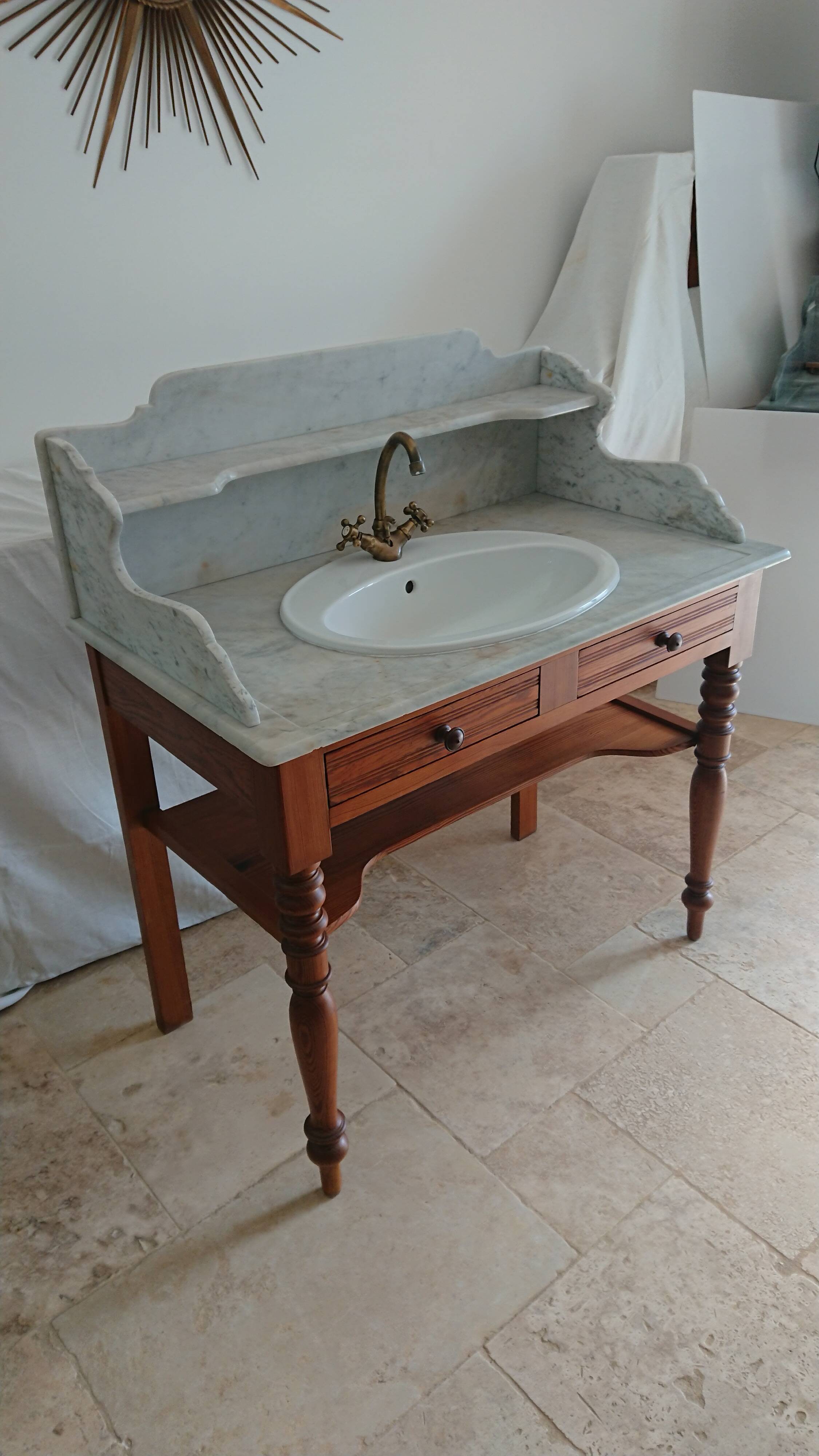 Toilet table on marble with cacker