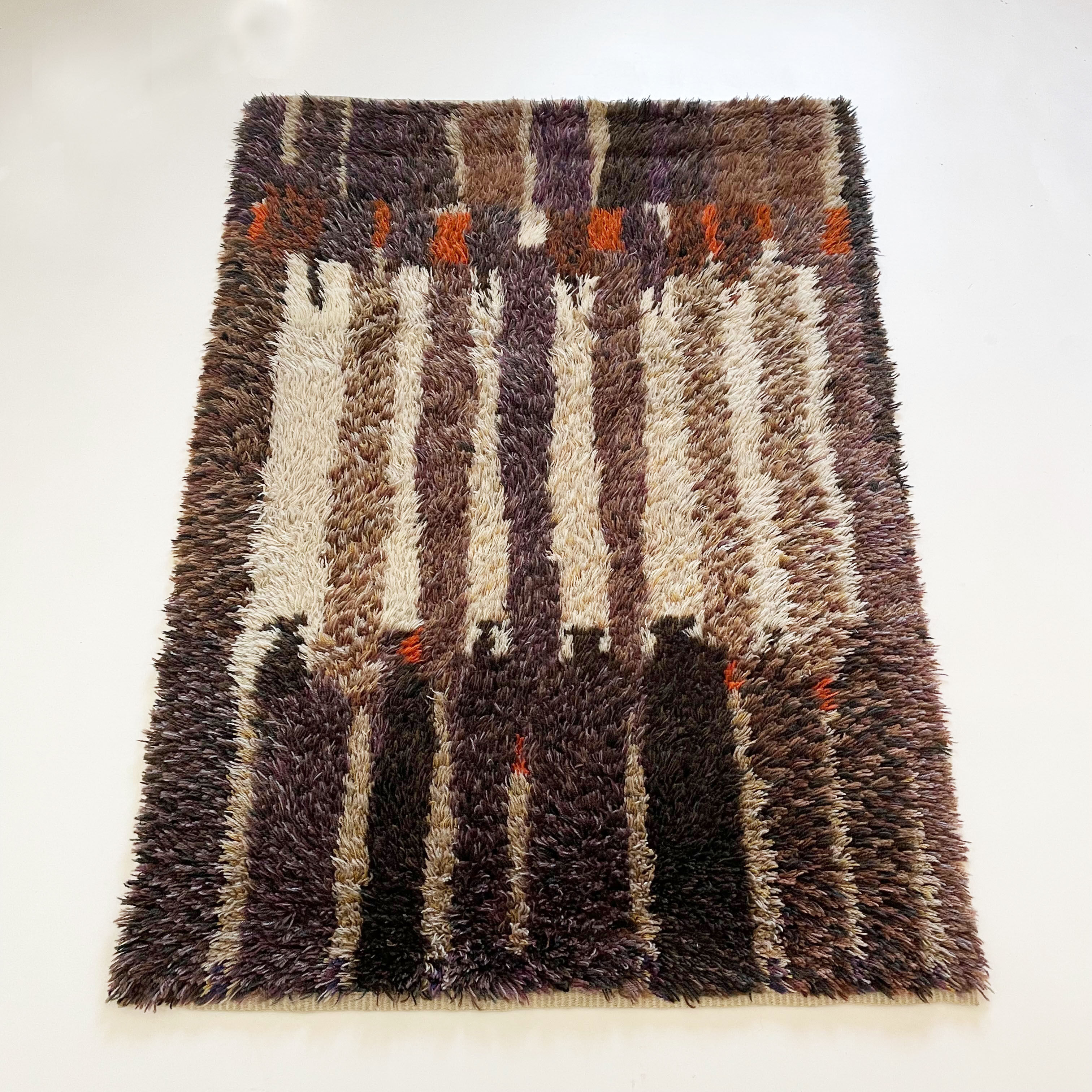 Original Abstract Scandinavian High Pile Abstract Rya Rug Carpet, Finland, 1960s