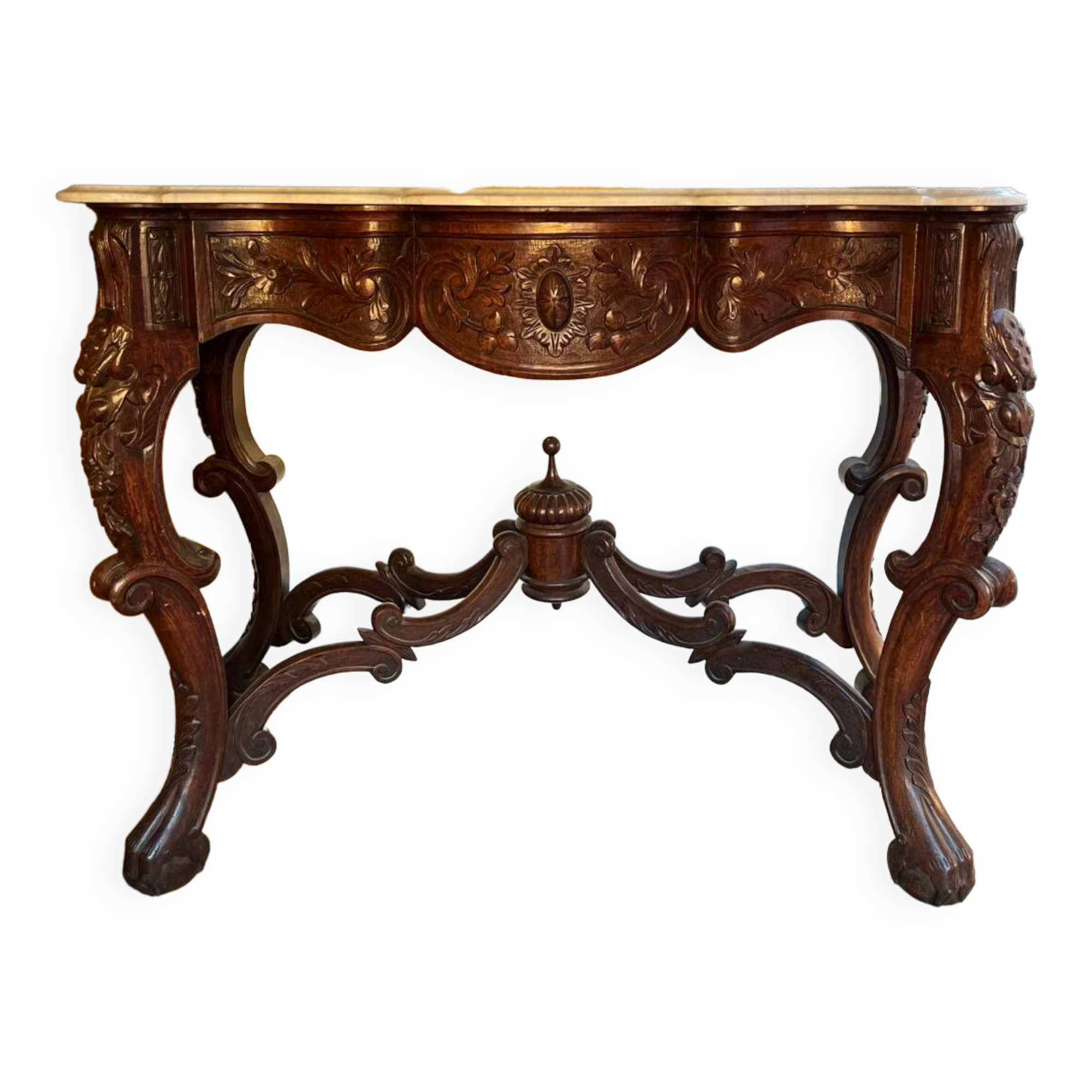 Console in carved solid oak and marble top