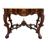 Console in carved solid oak and marble top