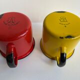 Pair of enamelled sheet metal mugs
