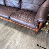 Scandinavian bench in solid teak and leather 1970