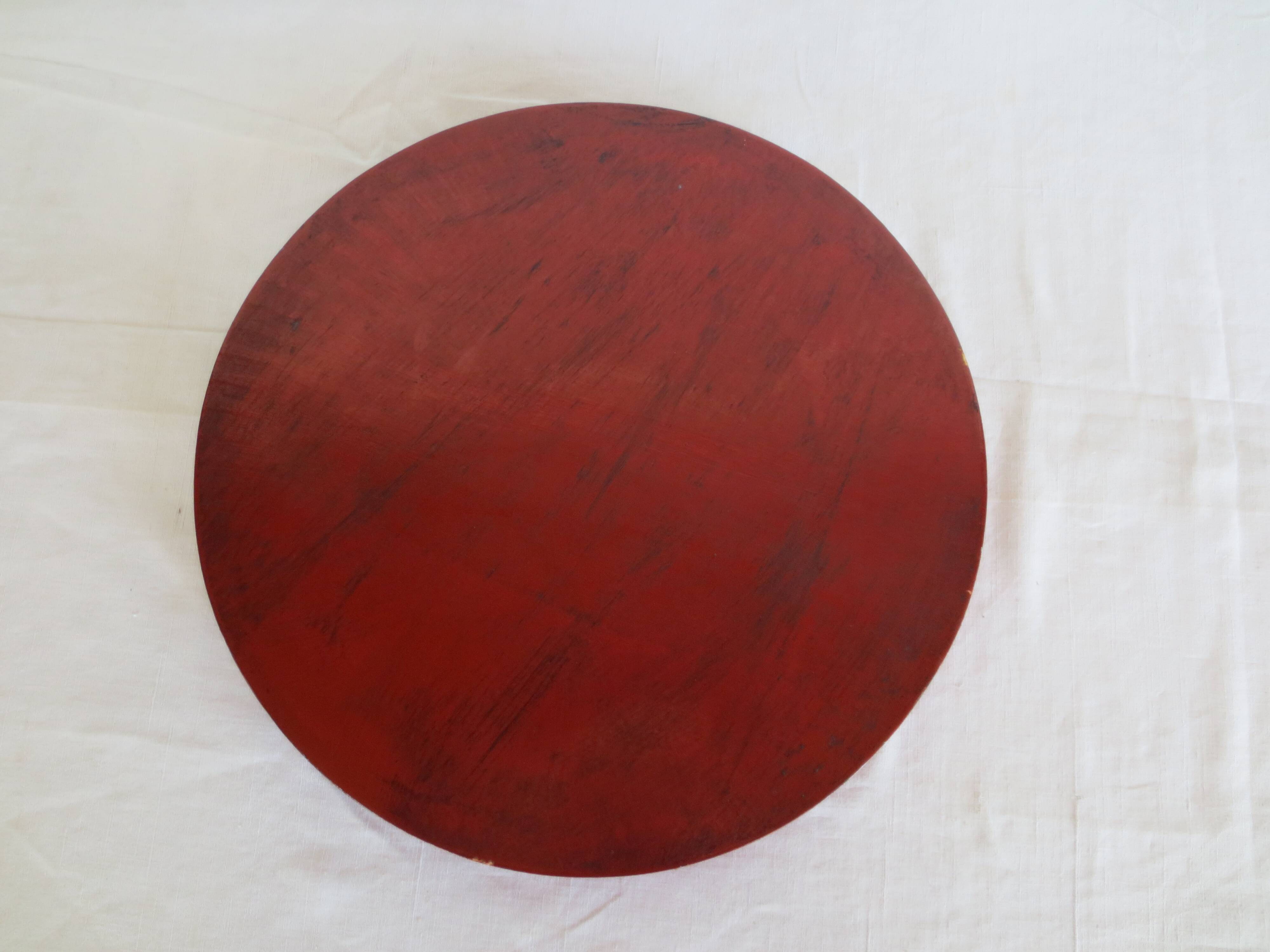 antique round wooden tray with rose decorations