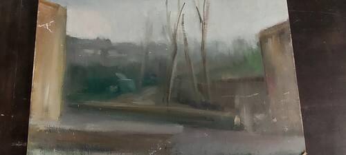Peinture à l'huile sur carton toilé, vue de Florence, première moitié du XXe siècle
