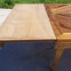 Antique solid walnut table with marquetry and extensions.