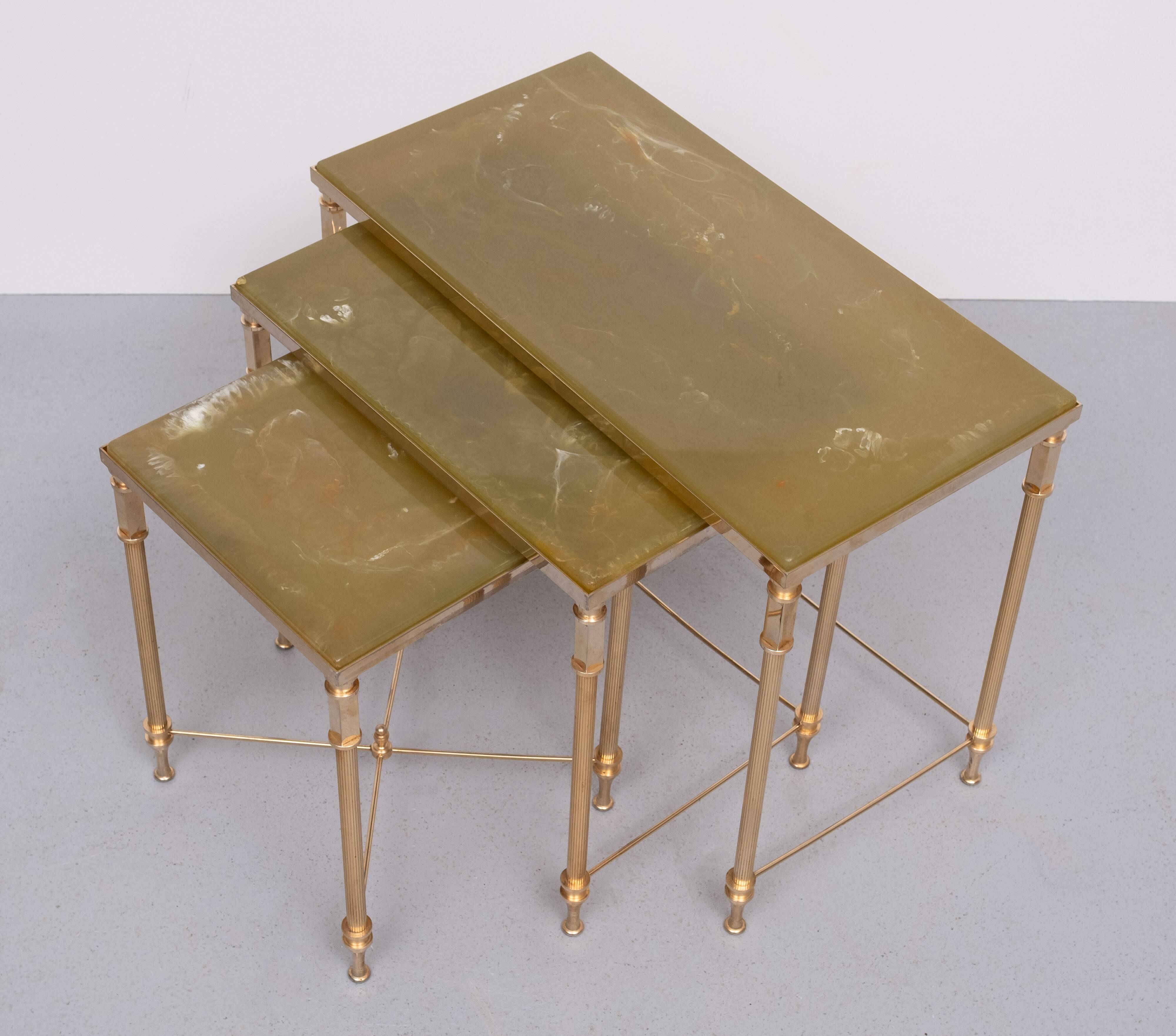 Hollywood Regency Maison Jansen style Brass nesting tables France
